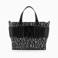 Armani Exchange 女式中号徽标门襟斜挎包拉链上衣 M 码,米色/黑色,均码, 米色/黑色, 均码