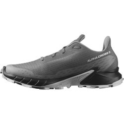 salomon 萨洛蒙 男士 Alphacross 5越野跑鞋 全地形设计 橡胶外底 带鞋钉 PewterBlackGhost Gray 8.5