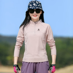 凯乐石 薄荷凯乐石户外速干衣女立领修身长袖速干T恤徒步登山透气跑步防晒衣 樱花粉 L