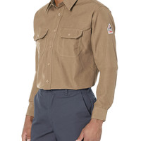 移动专享：Bulwark FR 成人 工作实用衬衫 4.5盎司Nomex IIIA防火制服衬衫 修身版型 有领 长袖 标准 修身 Tan 尺码XX-Large