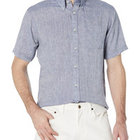 Brooks Brothers 布克兄弟 短袖亚麻运动衬衫 纯色 有领 短袖 标准版型 Denim Blue 尺码Large