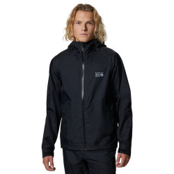 Mountain Hardwear 男士防水透气冲锋衣 三层面料户外夹克 可收纳便携 黑色 Small