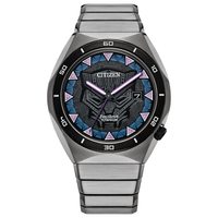 Citizen 西铁城 男式 Eco-Drive 漫威黑豹手表超级钛黑豹艺术多色表盘(型号:AW1668-50W),银色和黑色,5 英寸,经典, 银色和黑色, 经典的