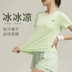 李宁 速干透气短袖女款跑训夏季舒适凉爽运动T恤时尚简约经典百搭T恤女