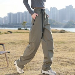 雯莎姿 冲锋裤软壳男女同款秋冬户外防风防水保暖加绒伞兵登山裤工装长裤