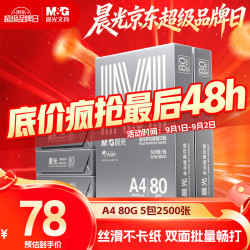 晨光 银晨光A4纸 80g多功能双面复印纸A4打印纸 500张/包 5包/箱 整箱2500张APN1B091