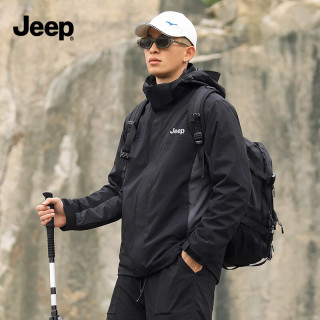 吉普 冲锋衣男女三合一可拆卸夹克户外防风防水登山服情侣连帽外套