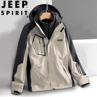 JEEP SPIRIT 吉普冲锋衣男士秋冬连帽夹克外套户外三合一运动服 卡其 2XL