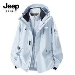 JEEP SPIRIT 冲锋衣2026新款男士户外三防石墨烯保暖外套上衣26188 月光蓝 XL