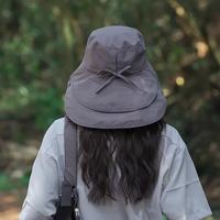 目丸 防晒帽子女夏季遮阳帽户外骑行护颈太阳帽大檐透气折叠登山渔夫帽 1#深灰