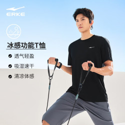 鸿星尔克 短袖男夏季新款冰感速干衣跑步健身休闲百搭t恤体考运动上衣T恤男 黑色 M