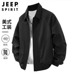 JEEP SPIRIT 吉普夹克男春秋季美式工装外套男士复古翻领男装 黑色 XL