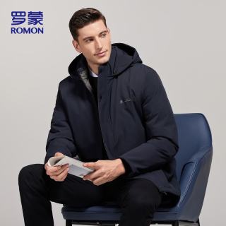 罗蒙 棉服男士冬季保暖连帽棉衣休闲商务棉袄外套男爸爸装MF99藏青XL