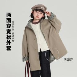 布丁哈鲁 女童休闲立领韩系外套26春秋新款中大童格子内里上衣