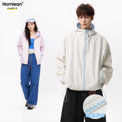 Homlean 冲锋软壳连帽外套男秋季户外休闲贝壳绣防水夹克上衣HC02卡其L