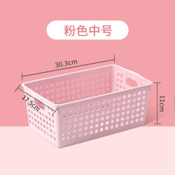 茶花 塑料收纳篮收纳筐文件厨房桌面杂物筐化妆品圆点整理框储物筐 M号