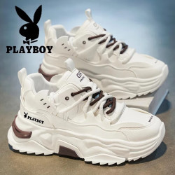PLAYBOY 鞋子男鞋2026秋季新款透气运动休闲潮厚底增高老爹鞋男士小白鞋 白色 41