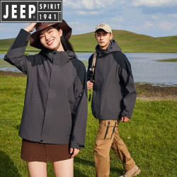 JEEP SPIRIT 户外透气单层冲锋衣男登山旅行外服装2026新款外套单男女运动夹克 深灰色 XS