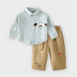 多嘻噜卡 [100%纯棉]男童套装秋季儿童衬衫裤子全棉女童衬衣学院风宝宝秋装