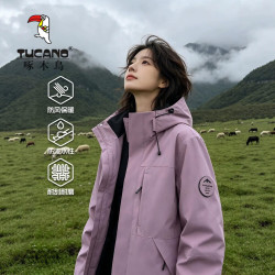 啄木鸟 冲锋衣三合一防风防水户外夹克男女同款春秋外套徒步登山加绒棉衣 莲雾紫