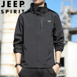 JEEP SPIRIT 吉普冲锋衣男春秋季夹克外套男防风户外运动服男装 黑色 2XL