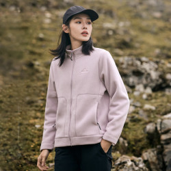 拓路者 摇粒绒外套女款立领秋冬季抓绒衣内胆加厚保暖夹克女户外休闲上衣 灰紫 L