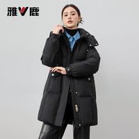 雅鹿 中长款款羽绒服女2025拆卸连帽加厚保暖冬季外套 星空黑 S