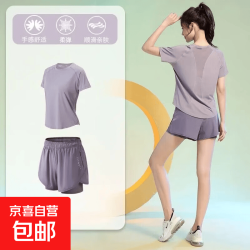 夏季速干跑步运动套装女宽松晨跑健身训练服高级感专业短袖瑜伽服 C07紫色+DK476紫色短裤