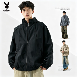 PLAYBOY 冲锋夹克男款2026秋冬款轻量化户外立领美式潮流廓形防风男士外套