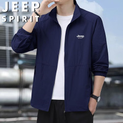 JEEP SPIRIT 吉普防晒衣男士夏季轻薄透气立领上衣户外休闲皮肤衣 深蓝 3XL