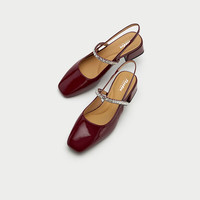 Bata 时装凉鞋女2026春牛皮漆皮凉鞋 酒红