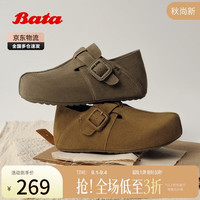 Bata 勃肯鞋女2026春百搭日常休闲牛剖皮单鞋