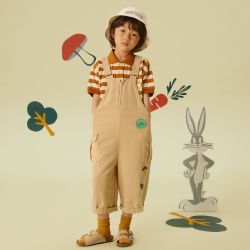 莫莫 童装男童梭织背带短裤夏季新款网布拼接口袋爽滑背带裤高腰