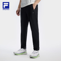 FILA 针织运动长裤男士26秋冬新款健身弹力裤子保暖通勤休闲裤亲肤 深黑-BK XL