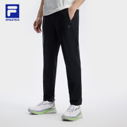 FILA 针织运动长裤男士26秋冬新款健身弹力裤子保暖通勤休闲裤亲肤 深黑-BK XL