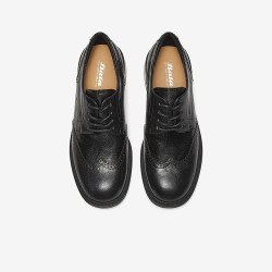 Bata 牛津鞋女秋羊皮布洛克小皮鞋 黑色 38