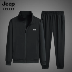 JEEP SPIRIT 吉普运动套装秋冬季男款连帽卫衣两件套户外套装男 2117黑色 3XL
