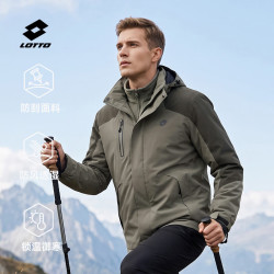 乐途 外套男户外三合一可拆卸防风防寒保暖徒步登山服连帽夹克军绿M