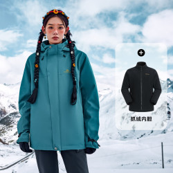拓路者 格桑藏式冲锋衣三合一女户外防风保暖抓绒衣登山服外套 松石蓝 XL