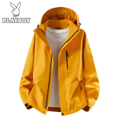 PLAYBOY 冲锋衣男女同款防风防水登山服男保暖滑雪服外套谷子黄单衣S