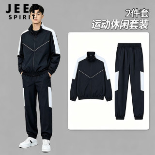 JEEP SPIRIT 套装男春秋季夹克外套运动长裤两件套户外防风防泼水男装 黑色L
