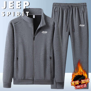 JEEP SPIRIT 吉普套装男士春秋立领外套直筒长裤运动两件套 深灰直筒常规 XL
