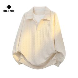 OLRIK 春夏季 男士假两件翻领套头衬衫卫衣情侣拼色POLO衫