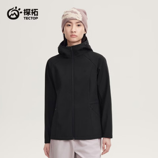探拓 户外软壳衣女防风防泼水秋冬加绒保暖连帽