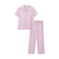 安之伴 100%纯棉带胸垫短袖睡衣家居服套装 浅紫 L