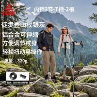 匹克 登山杖可伸缩专业户外手杖爬山装备徒步棍超轻二合一拐杖 升级豪华款内锁3节-T柄-银灰2根