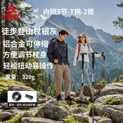 匹克 登山杖可伸缩专业户外手杖爬山装备徒步棍超轻二合一拐杖 升级豪华款内锁3节-T柄-银灰2根