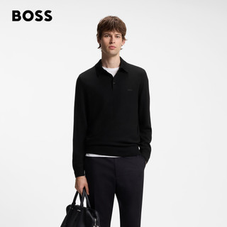 BOSS 100%美利奴羊毛 Polo领毛衣 黑色 S