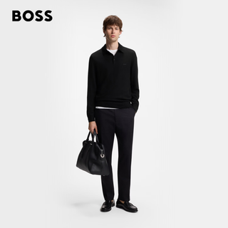 BOSS 100%美利奴羊毛 Polo领毛衣 黑色 S