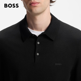 BOSS 100%美利奴羊毛 Polo领毛衣 黑色 S